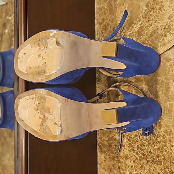 WOMEN'S BRIGHT ROYAL BLUE ZARA T STRAP SHOES SANDALS PUMPS HEELS SZ 38 $120 - Picture 6 of 6